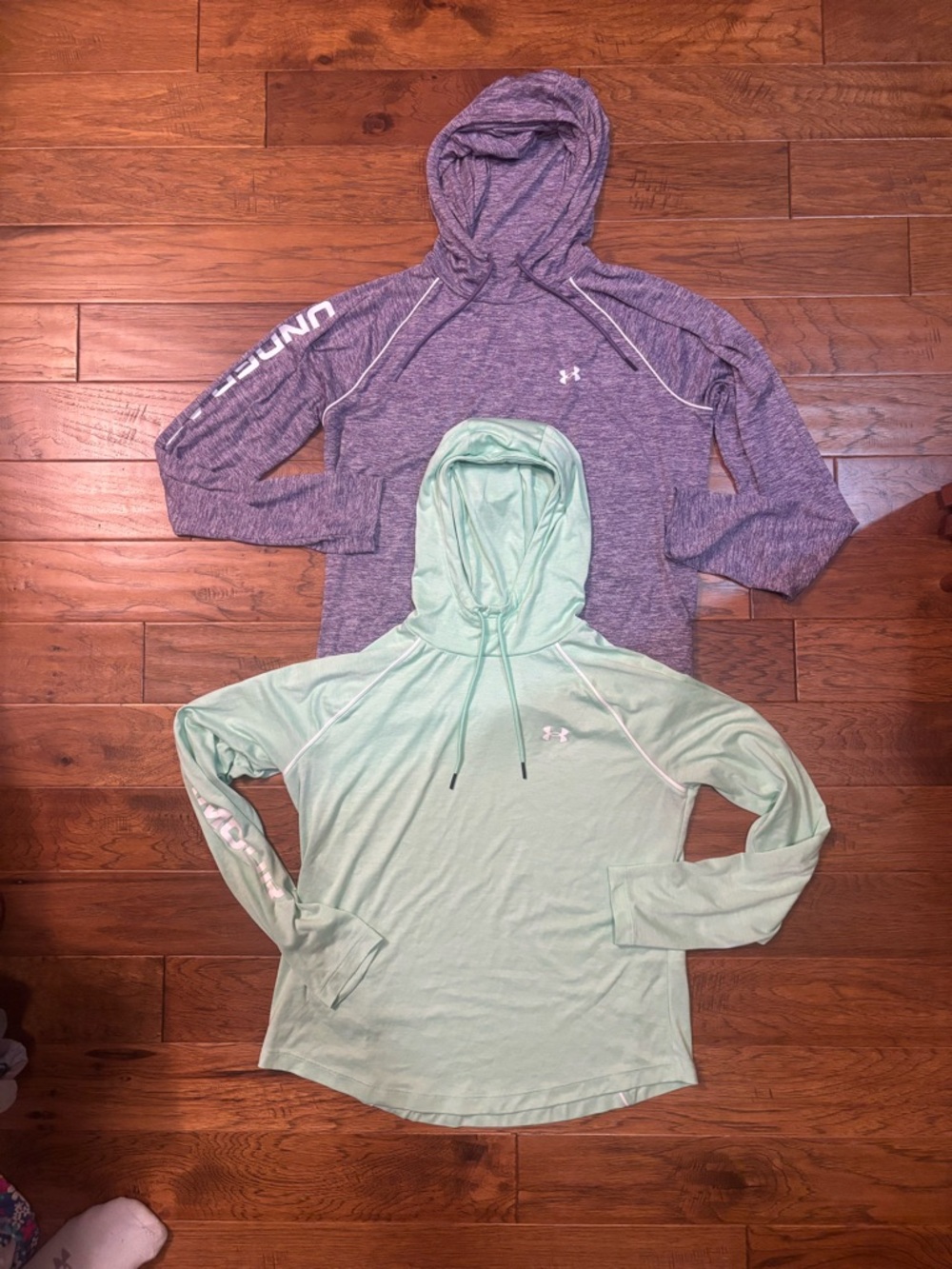 Under Armor Heathered Lavender and Lime Green Performance Hoodies